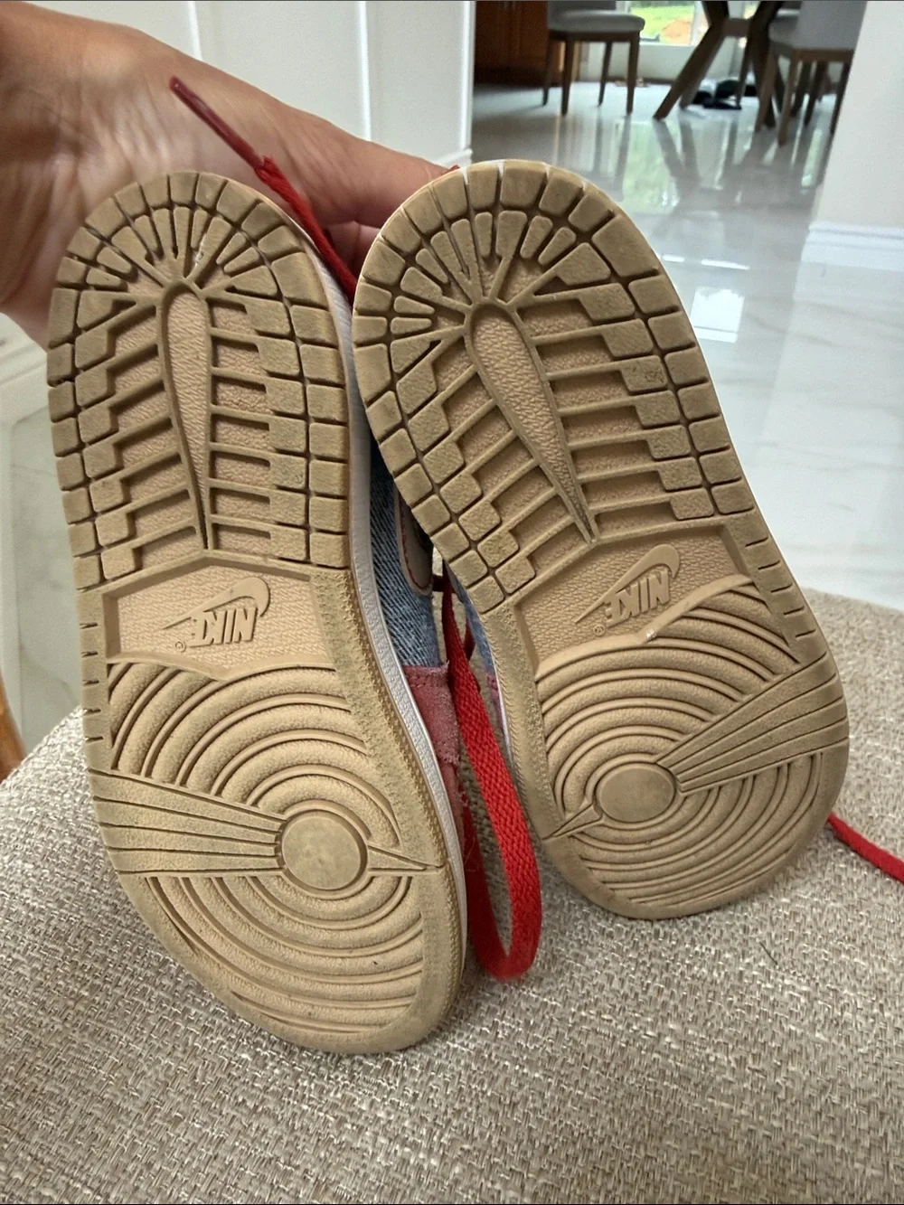 Nike Kids Red and Gray Low-Top Sneakers with Gold Swoosh